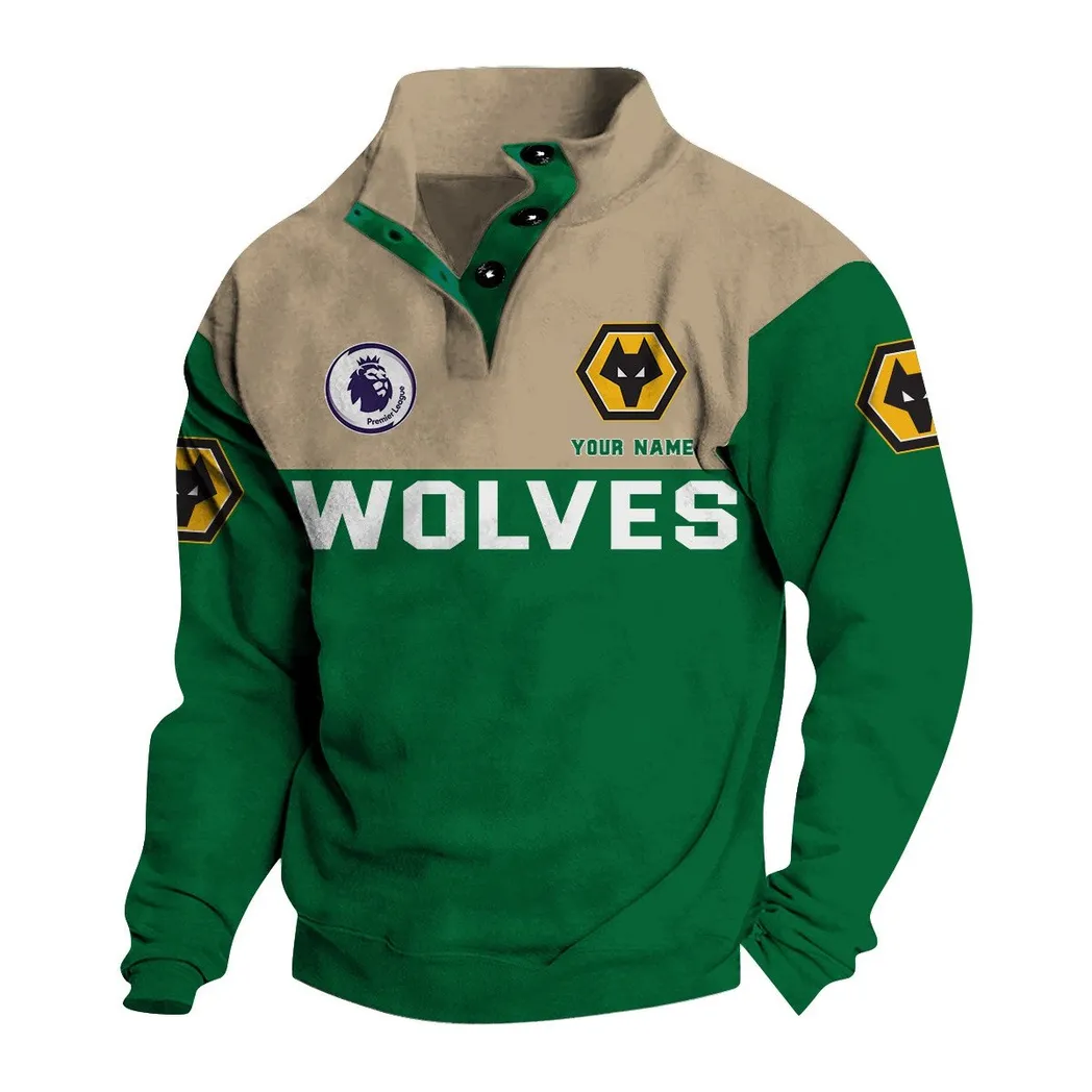 Wolverhampton Wanderers EPL Stand Up Collar Base Shirt SPO0920001, Gift For Fan Wolverhampton Wanderers - Green