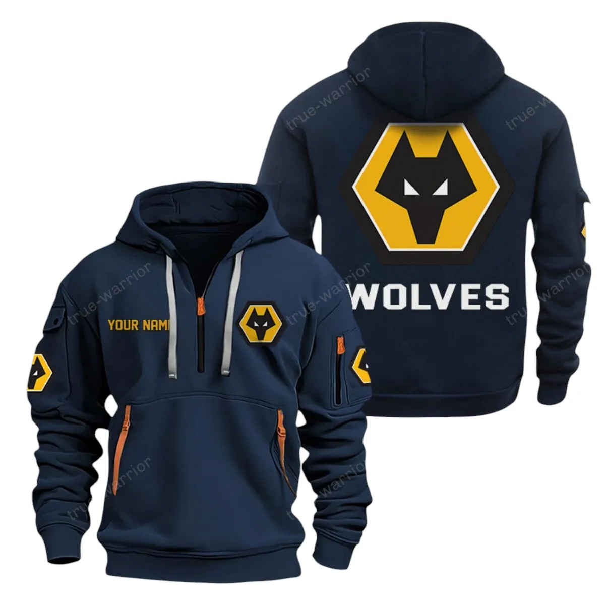 Wolverhampton Wanderers Hoodie Half Zip, All Over Print Hoodie For Wolverhampton Wanderers Fans EPL28042525890 - Navy