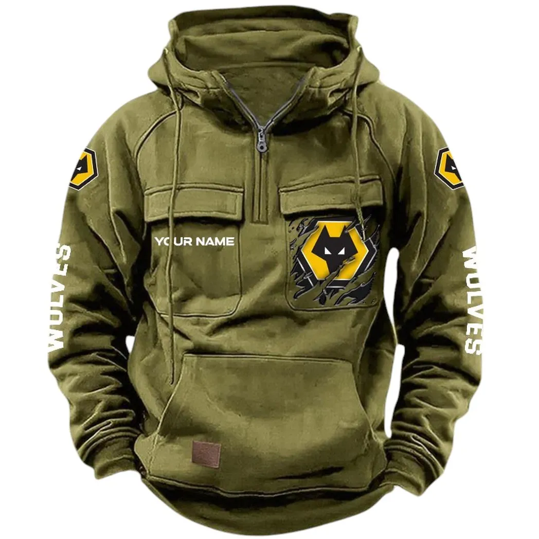 Wolverhampton Wanderers Hoodie  Tactical Quarter Zip, All Over Print Hoodie Wolverhampton Wanderers EPL17042625370 - Army Green