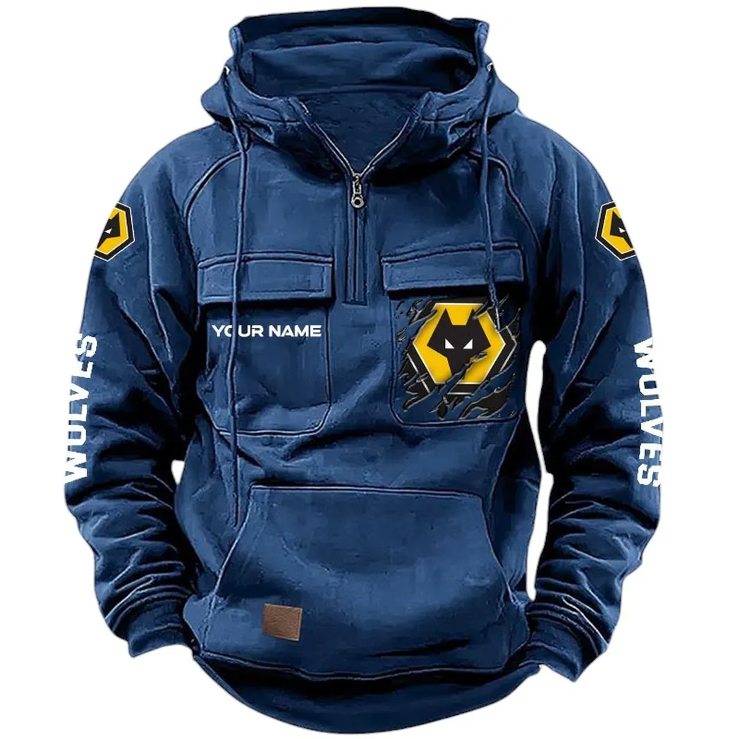 Wolverhampton Wanderers Hoodie  Tactical Quarter Zip, All Over Print Hoodie Wolverhampton Wanderers EPL17042625370 - Dark Blue