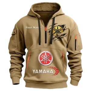 Yamaha Half Zip Hoodie CAR113021425816, Best Gift for Him, Husband, Boyfriend - Khaki