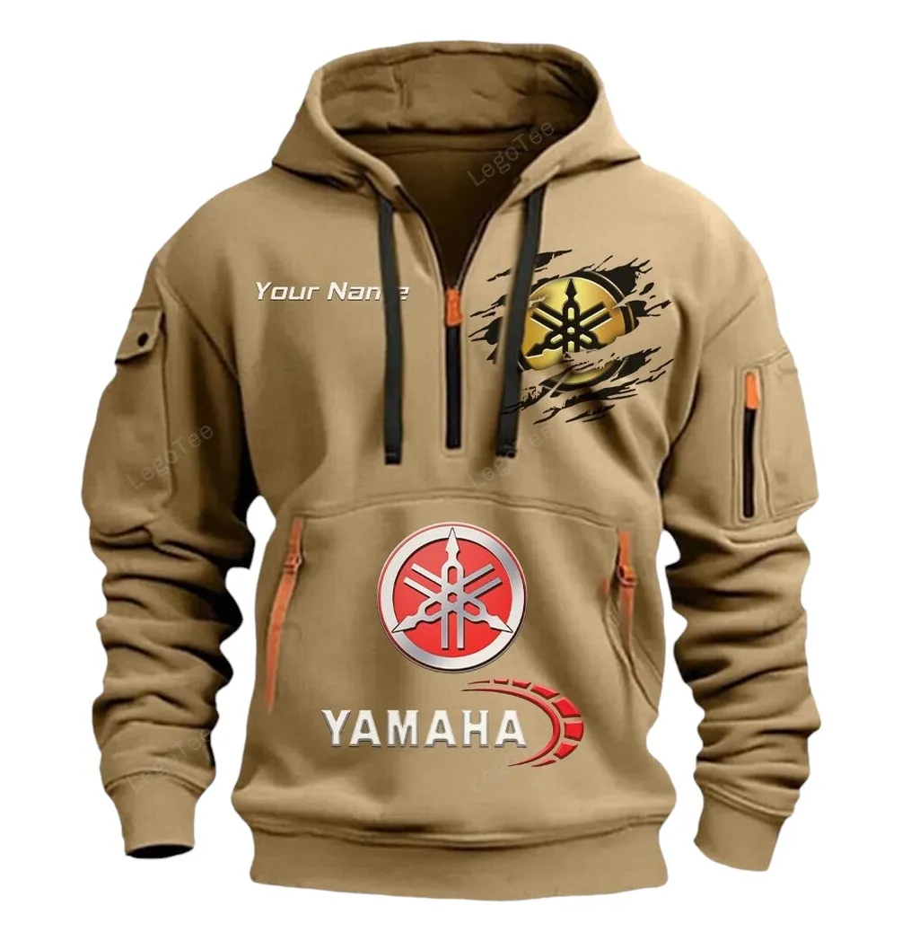 Yamaha Half Zip Hoodie CAR113021425816, Best Gift for Him, Husband, Boyfriend - Khaki