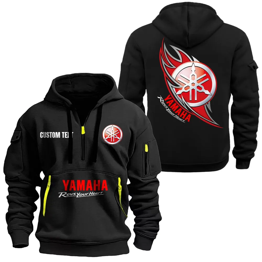 Yamaha Hoodie Half Zipper CAR1701112213, CAR All Over Print Hoodie Half Zipper - Black