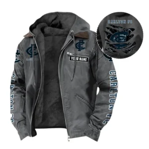 Carlton Hooded And Flannel Hoodie, All Over Print Hoodie For Carlton AFL105060925121 - Gray