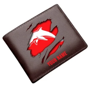 Redcliffe Dolphins Horizontal Leather Wallet, All Over Print Horizontal Leather Wallet  Redcliffe Dolphins DNRL1092562029 - Brown