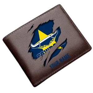 North Queensland Cowboys Horizontal Leather Wallet, All Over Print Horizontal Leather Wallet  North Queensland Cowboys DNRL1092562030 - Brown