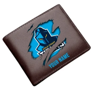 Gold Coast Titans Horizontal Leather Wallet, All Over Print Horizontal Leather Wallet  Gold Coast Titans DNRL1092562032 - Brown