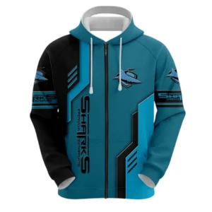 Cronulla Sharks Zipper Hoodie, All Over Print Zipper Hoodie Cronulla Sharks DNRL1256282028