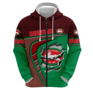 South Sydney Rabbitohs Zipper Hoodie, All Over Print Zipper Hoodie South Sydney Rabbitohs DNRL1266282029