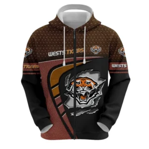 Wests Tigers Zipper Hoodie, All Over Print Zipper Hoodie Wests Tigers DNRL1266282033