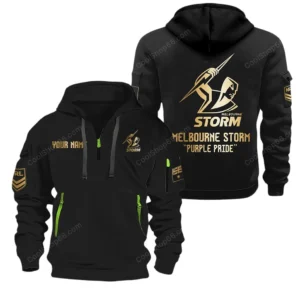 Melbourne Storm Hoodie Half Zipper, All Over Print Hoodie Half Zipper Melbourne Storm DNRL1316302037 - Black