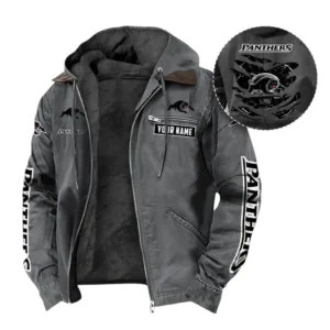Penrith Panthers Hooded And Flannel Hoodie, All Over Print Hooded And Flannel Hoodie Penrith Panthers DNRL1346302025 - Gray