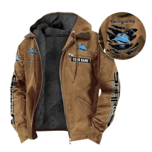 Cronulla Sharks Hooded And Flannel Hoodie, All Over Print Hooded And Flannel Hoodie Cronulla Sharks DNRL1346302038 - Camel