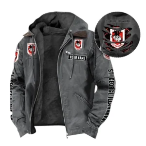 St. George Illawarra Dragons Hooded And Flannel Hoodie, All Over Print Hooded And Flannel Hoodie St. George Illawarra Dragons DNRL1346302039 - Gray
