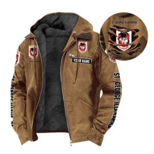 St. George Illawarra Dragons Hooded And Flannel Hoodie, All Over Print Hooded And Flannel Hoodie St. George Illawarra Dragons DNRL1346302039 - Camel