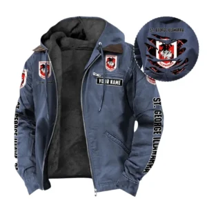 St. George Illawarra Dragons Hooded And Flannel Hoodie, All Over Print Hooded And Flannel Hoodie St. George Illawarra Dragons DNRL1346302039 - Navy blue