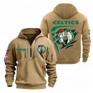 Boston Celtics NBA Hoodie Half Zipper NBA07010224889, Gift For Fan Boston Celtics - Khaki