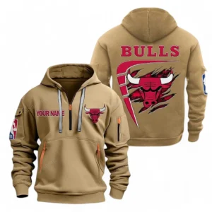 Chicago Bulls NBA Hoodie Half Zipper NBA07010224892, Gift For Fan Chicago Bulls - Khaki