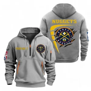 Denver Nuggets NBA Hoodie Half Zipper NBA07010224895, Gift For Fan Denver Nuggets - Gray
