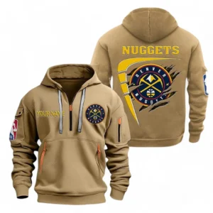 Denver Nuggets NBA Hoodie Half Zipper NBA07010224895, Gift For Fan Denver Nuggets - Khaki