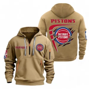 Detroit Pistons NBA Hoodie Half Zipper NBA07010224896, Gift For Fan Detroit Pistons - Khaki