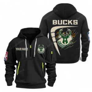 Milwaukee Bucks NBA Hoodie Half Zipper NBA07010224904, Gift For Fan Milwaukee Bucks - Black