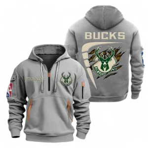 Milwaukee Bucks NBA Hoodie Half Zipper NBA07010224904, Gift For Fan Milwaukee Bucks - Gray