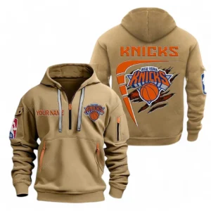 New York Knicks NBA Hoodie Half Zipper NBA07010224907, Gift For Fan New York Knicks - Khaki