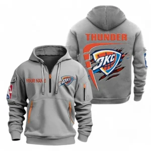 Oklahoma City Thunder NBA Hoodie Half Zipper NBA07010224908, Gift For Fan Oklahoma City Thunder - Gray