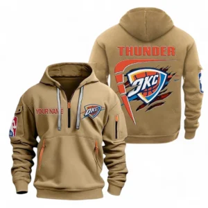 Oklahoma City Thunder NBA Hoodie Half Zipper NBA07010224908, Gift For Fan Oklahoma City Thunder - Khaki