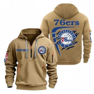 Philadelphia 76ers NBA Hoodie Half Zipper NBA07010224910, Gift For Fan Philadelphia 76ers - Khaki