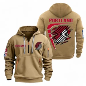 Portland Trail Blazers NBA Hoodie Half Zipper NBA07010224912, Gift For Fan Portland Trail Blazers - Khaki