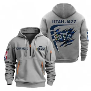 Utah Jazz NBA Hoodie Half Zipper NBA07010224916, Gift For Fan Utah Jazz - Gray