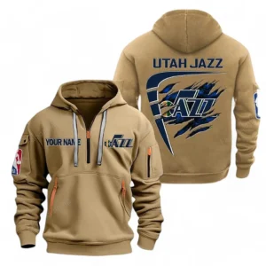 Utah Jazz NBA Hoodie Half Zipper NBA07010224916, Gift For Fan Utah Jazz - Khaki