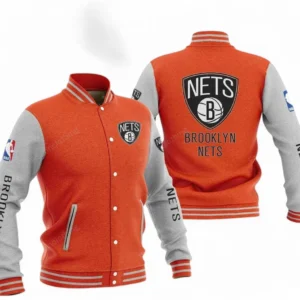 Brooklyn Nets NBA Baseball Jacket NBA09010625113, Gift For Fan Brooklyn Nets - Orange