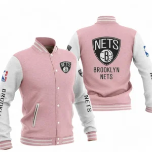 Brooklyn Nets NBA Baseball Jacket NBA09010625113, Gift For Fan Brooklyn Nets - Pink
