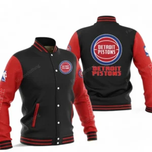 Detroit Pistons NBA Baseball Jacket NBA09010625119, Gift For Fan Detroit Pistons - Red Black