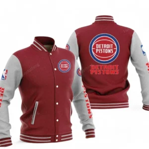 Detroit Pistons NBA Baseball Jacket NBA09010625119, Gift For Fan Detroit Pistons - Dark Red