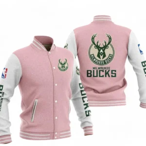 Milwaukee Bucks NBA Baseball Jacket NBA09010625127, Gift For Fan Milwaukee Bucks - Pink