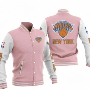 New York Knicks NBA Baseball Jacket NBA09010625130, Gift For Fan New York Knicks - Pink