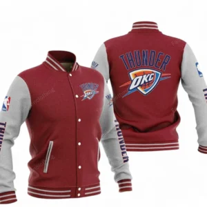 Oklahoma City Thunder NBA Baseball Jacket NBA09010625131, Gift For Fan Oklahoma City Thunder - Dark Red