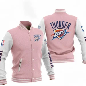 Oklahoma City Thunder NBA Baseball Jacket NBA09010625131, Gift For Fan Oklahoma City Thunder - Pink