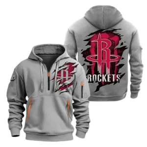 Houston Rockets Hoodie Half  Zipper NBA56180125015 - Gift For Fan Houston Rockets - Grey