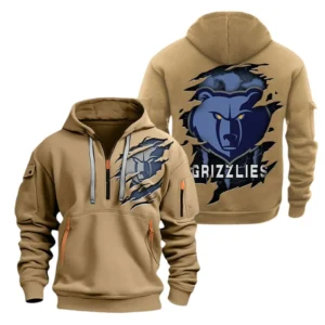 Memphis Grizzlies Hoodie Half  Zipper NBA56180125016 - Gift For Fan Memphis Grizzlies - Khaki