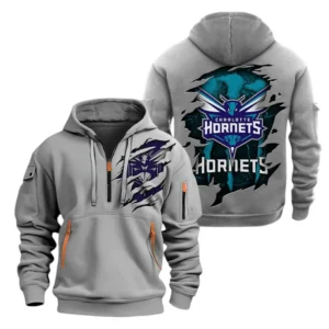 Charlotte Hornets Hoodie Half  Zipper NBA56180125017 - Gift For Fan Charlotte Hornets - Grey
