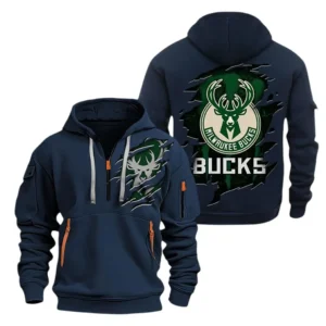 Milwaukee Bucks Hoodie Half  Zipper NBA56180125018 - Gift For Fan Milwaukee Bucks - Blue