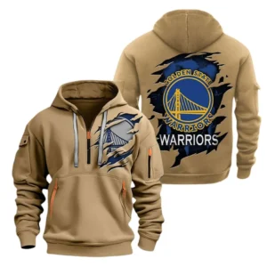 Golden State Warriors Hoodie Half Zipper NBA56180125021 - Gift For Fan Golden State Warriors - Khaki