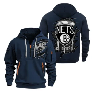 Brooklyn Nets Hoodie Half Zipper NBA56180125022 - Gift For Fan Brooklyn Nets - Blue