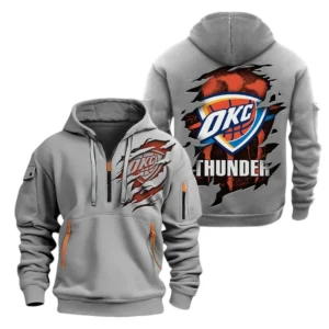 Oklahoma City Thunder Hoodie Half Zipper NBA56180125026 - Gift For Fan Oklahoma City Thunder - Grey
