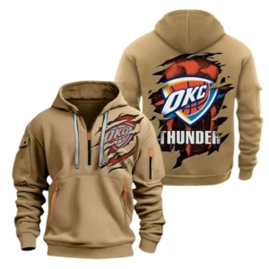 Oklahoma City Thunder Hoodie Half Zipper NBA56180125026 - Gift For Fan Oklahoma City Thunder - Khaki